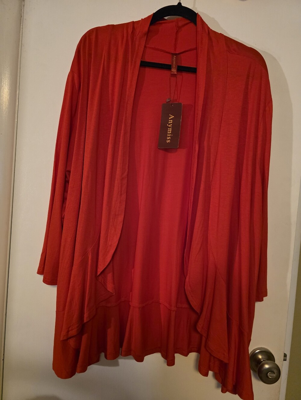 AnyMiss Red Draped Open Cardigan